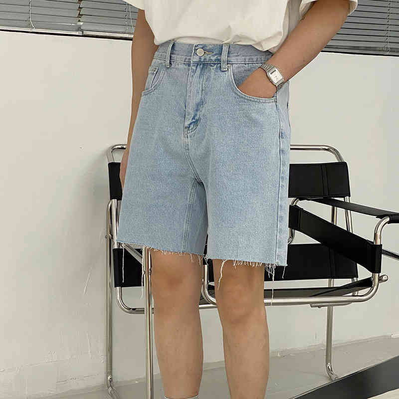 IEFB Summer High Waist Denim Shorts Men's Korean Trend Loose And Thin With Rough Edge And Wide Leg Jeans Shorts Fashion 9Y7421 210524