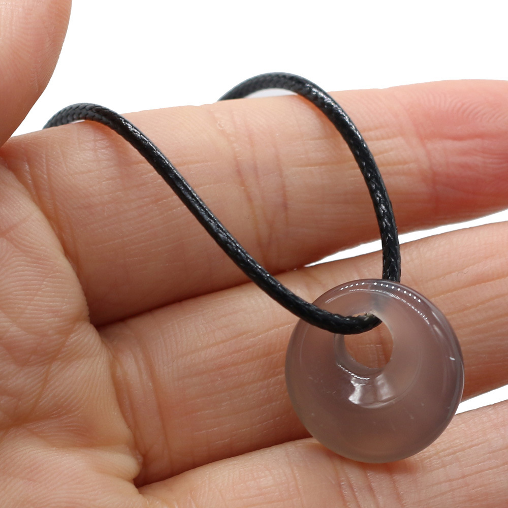 Natural stone 18mm Peace Buckle Tiger Eye Stone Turquoise Opal Quartz Crystal Pendant Necklaces for Women Reiki Heal Crystal Pendulum Charms Leather R