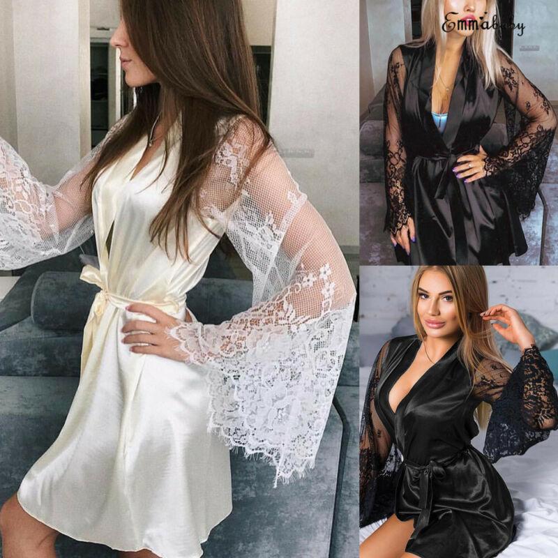 Women's Swimwear Women Sexy Lingerie Set Silk Lace Sleepwear Kimono Bath Robe Pyjama Gown Dress Cover Ups, White
Women's Swimwear Women Sexy Lingerie Set Silk Lace Sleepwear Kimono Bath Robe Pyjama Gown Dress Cover Ups, White
