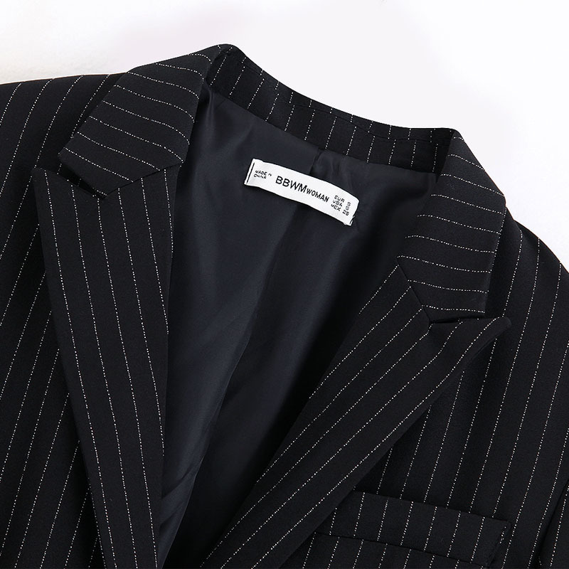 Autumn Female Black Striped Lapel Long-sleeved Single-breasted Blazer Simple Office Professional Women's Jacket Tops 210507