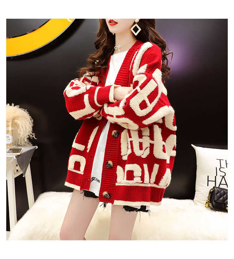 H.SA Women Casual Sweater Cardigans Long Sleeve Letters Caridgan Female Knitted Jacket Appliques Oversized Sweater Coats 210716