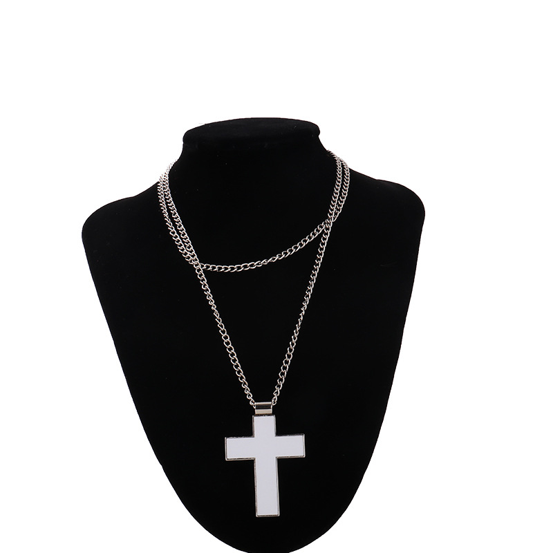 Sublimation Blank Cross Pendant Necklace Personalized Heat Transfer Metal Pendant Hip Hop Fashion Jewelry