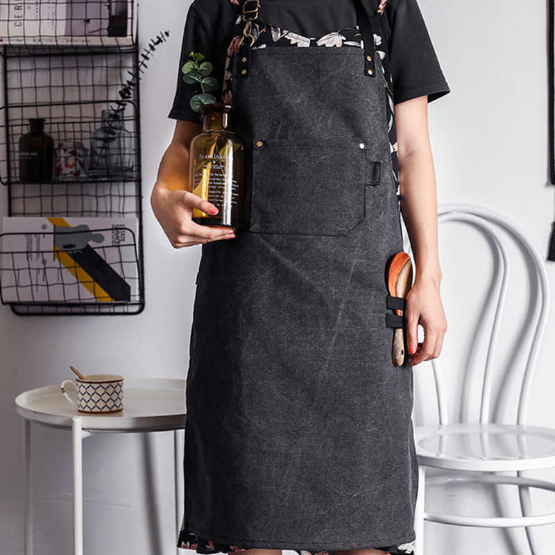 Washed Canvas Apron Barista Bartender Baker Chef Catering Uniform Florist Carpenter Tattoo Artist Painter Gardener Work Wear K91 210622