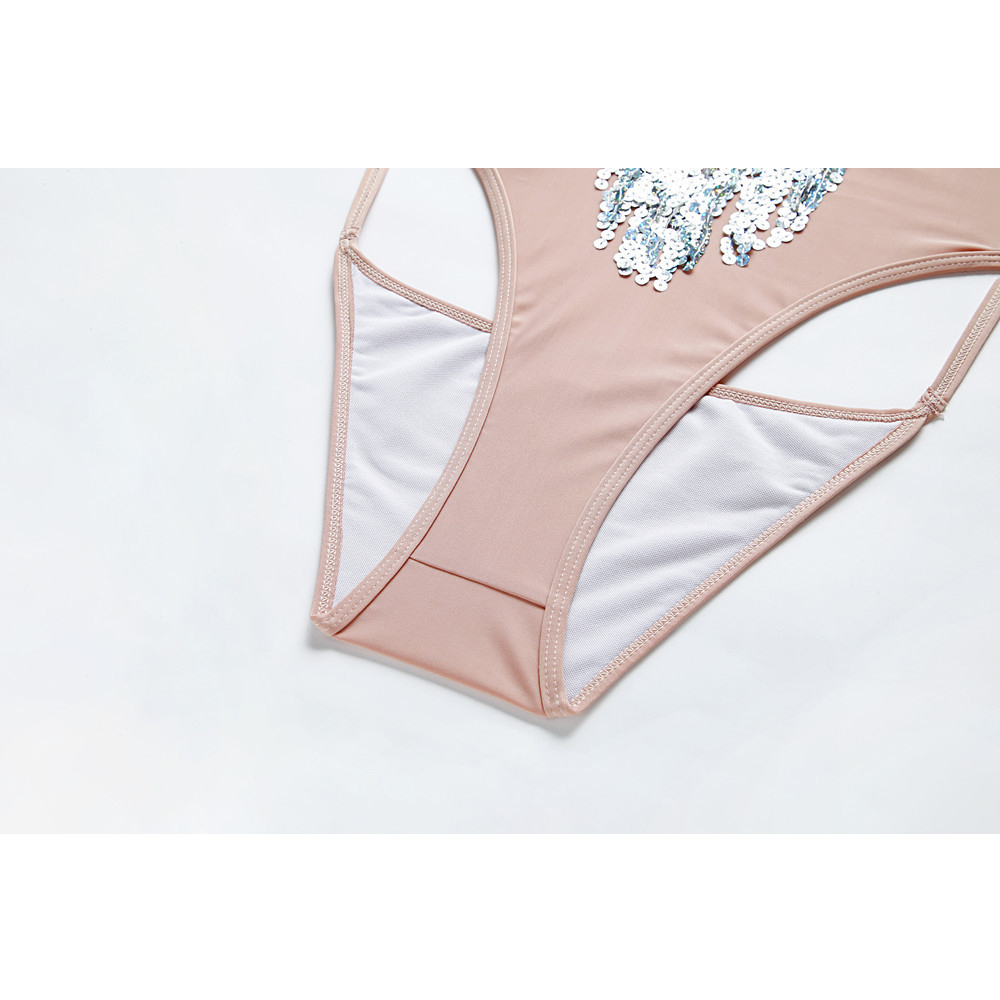 Sexy Swimsuit Women Sequin Tassel Swimwear Female V-Neck Push Up Monokini Backless Bathing Suit Summer Beach Wear 210521