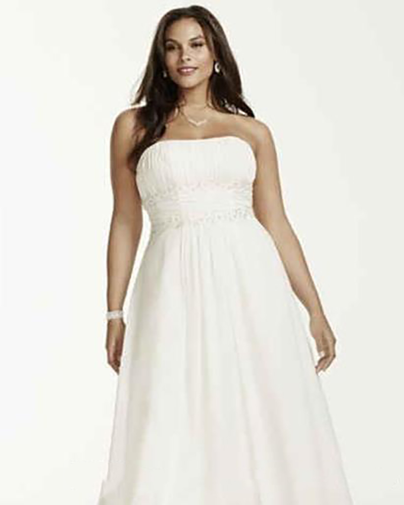 Plus Size Beach Wedding Dresses New Custom Made Court Train Sleeveless Strapless Pleats Empire Waist Elegant Chiffon Bridal Gowns W