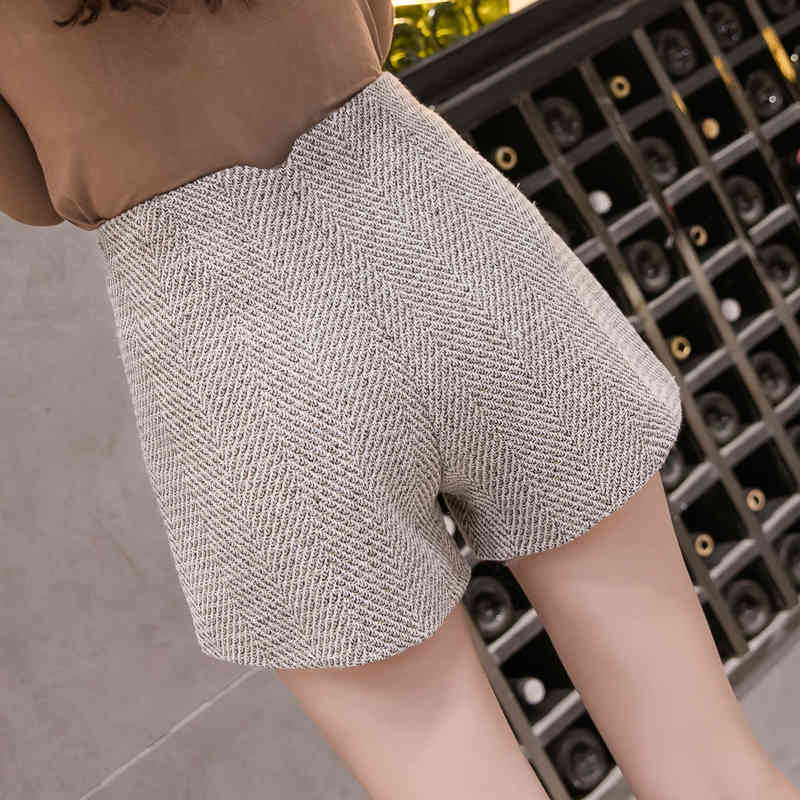 Wide-legged trousers pantalones mujer cintura alta office women Plaid pocket autumn winter Wool 7405 50 210427