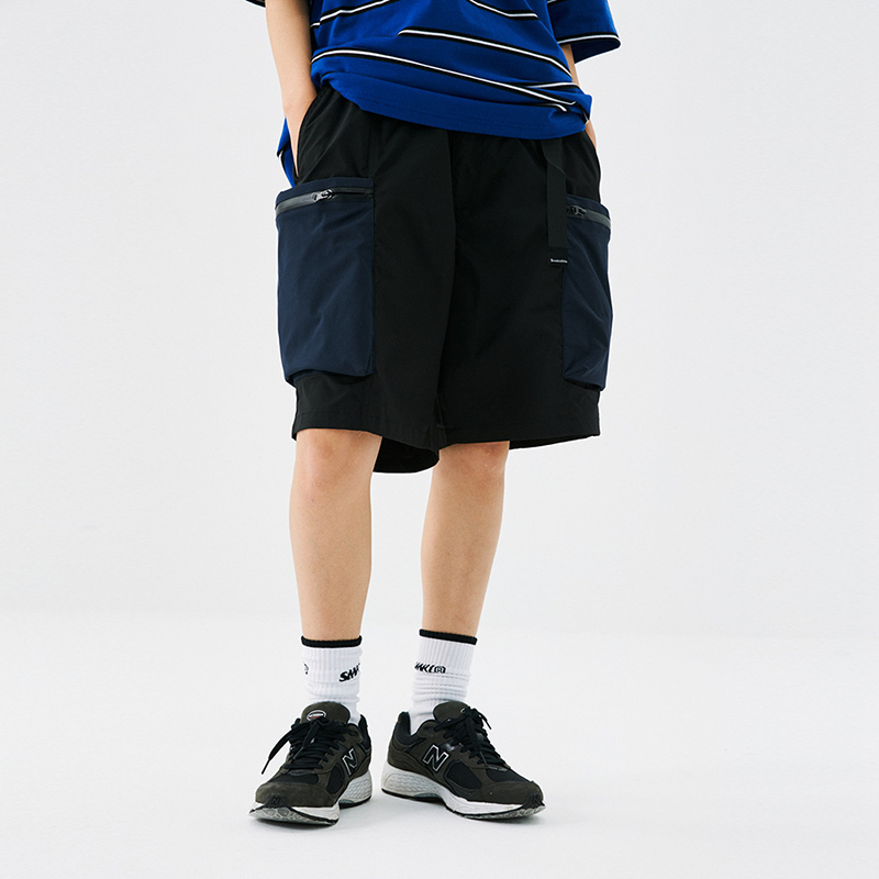 IEFB Multi Pocket Workwear Shorts Men's High Street Fashion Contrast Color Stitching Summer Trend Knee Length Pants 9Y7497 210524