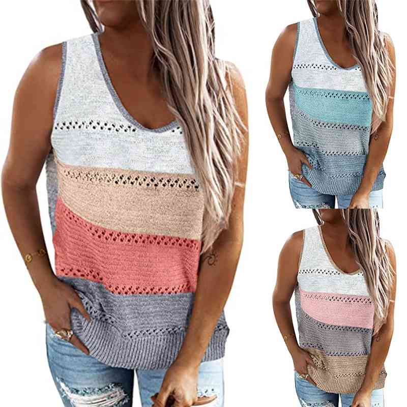 Fashion Tank Tops Sexy Crop Vest Solid Harajuku Female Off Shoulder Knitted Patchwork Summer Women Tops Hollow Out Camis Top 210515