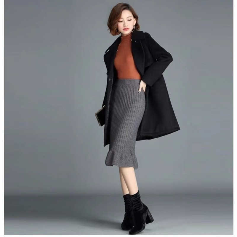 Women skirt plus size wool long fishtail autumn and winter high waist all-match knitted bag hip female 210621