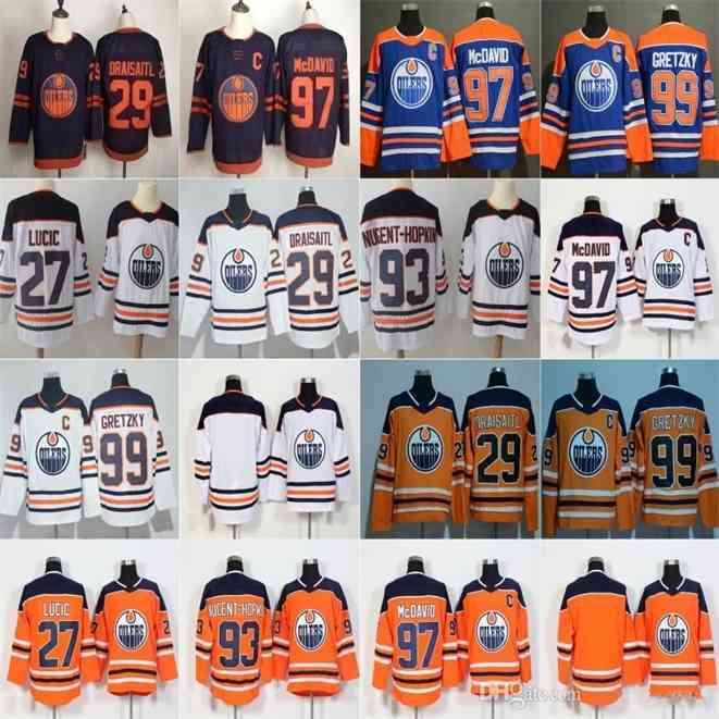 goodjjob 2020 Third Edmonton Oilers 29 Leon Draisaitl 97 Connor McDavid 99 Wayne Gretzky 27 Milan Lucic 93 Ryan Nugent-Hopkins Jersey Blue Orange