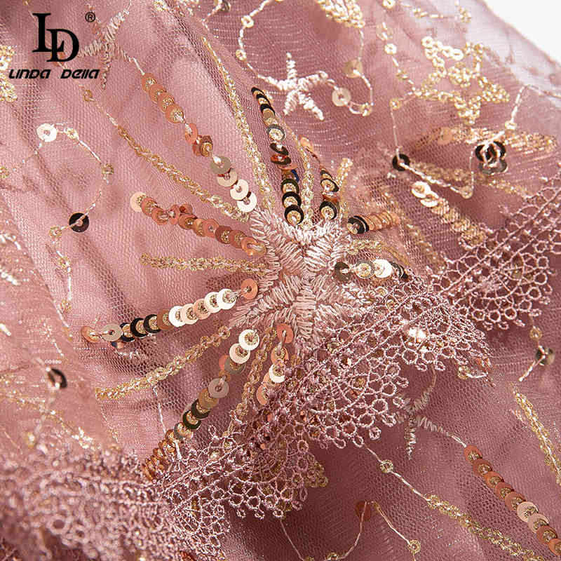 Summer Fashion Runway Elegant Party Dresses Women Gorgeous Lace Sequined Mesh Overlay Holidays Midi Dress 210522