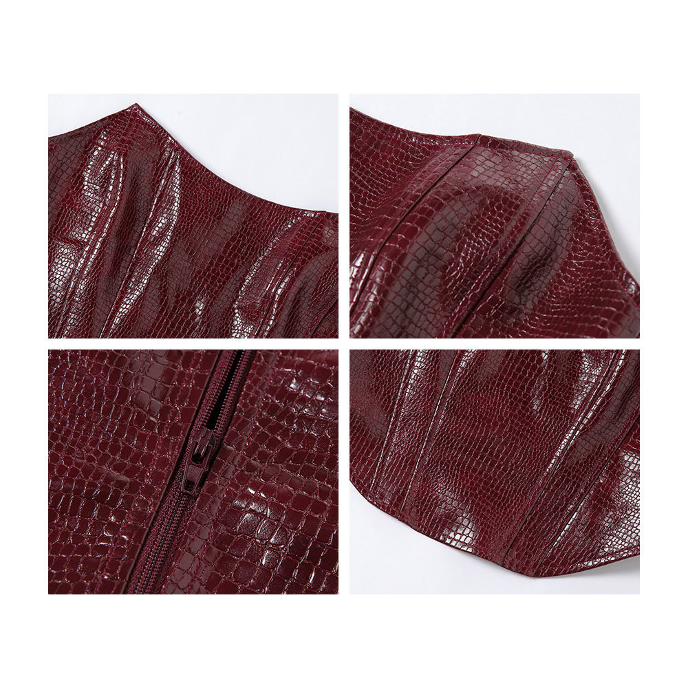Women Sexy Sleeveless Crocodile Pattern PU Leather Tank Elegant Vintage Off shoulder Tube Top All-match Crop Tops 210428