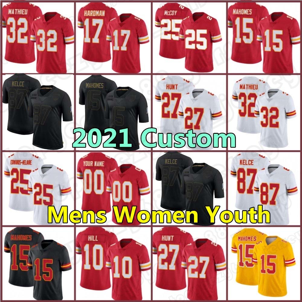 15 Patrick Mahomes Kansas Custom City Mens Chief 87 Travis Kelce Football Jerseys 32 Tyrann Mathieu 10 Tyreek Hill Women 38 L’Jarius Sneed Yout
