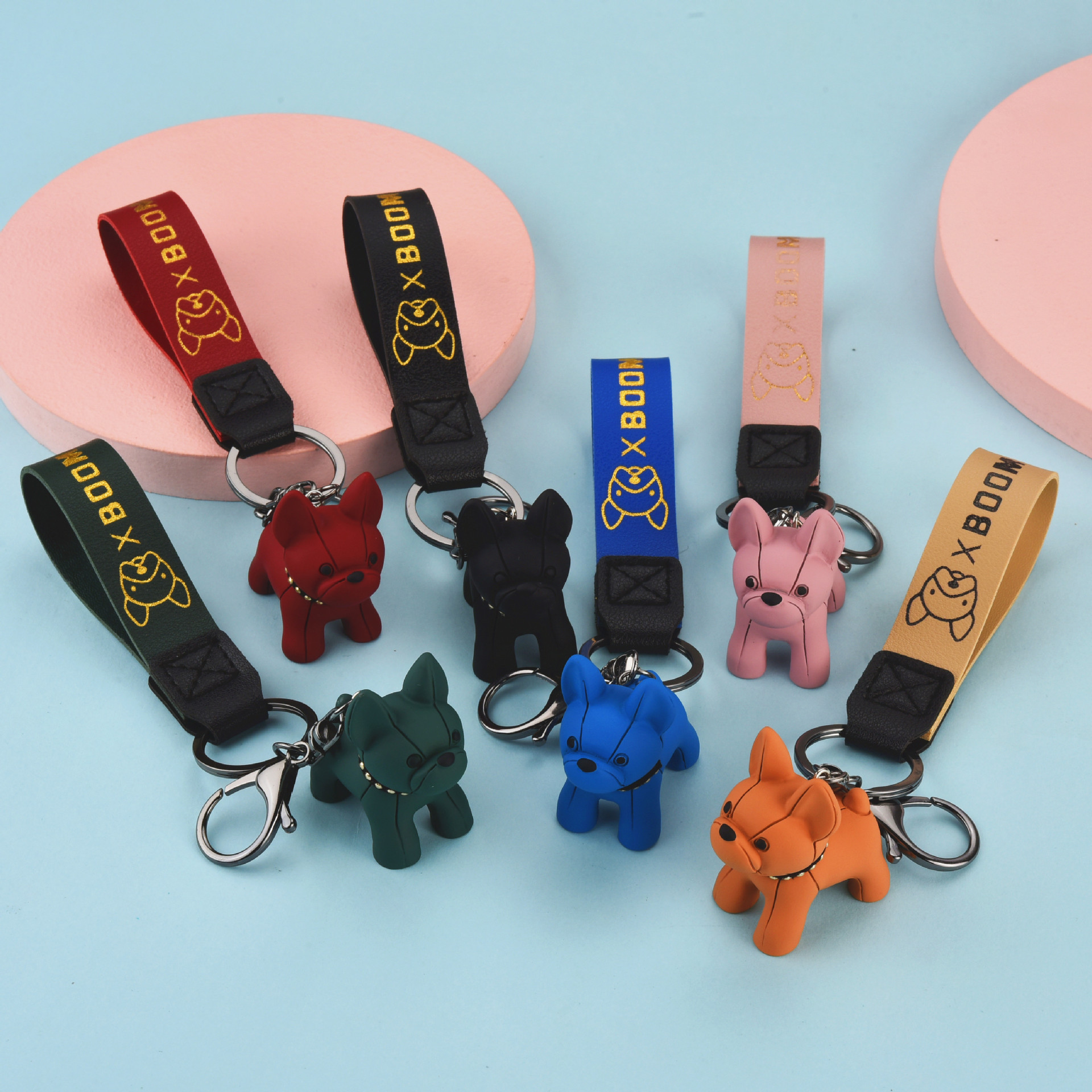 Fashion French Bulldog Keychain Bag Pendant Leather Car Couple Key Holder Chain Ring Cute Dog Trinket Animal Keyfob