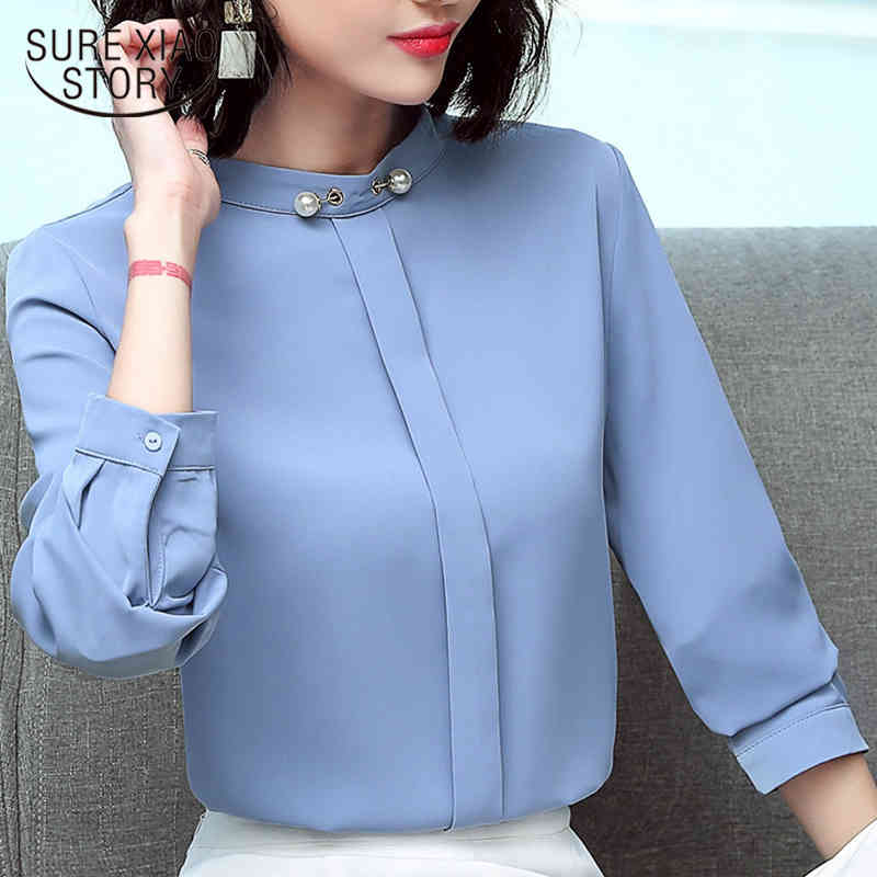 Fashion Plus Size women Chiffon Blouse Shirt Autumn Long Sleeved Ladies Tops Solid Stand Collar OL Blouse Women blusas 1135 40 210519, Cyan
Fashion Plus Size women Chiffon Blouse Shirt Autumn Long Sleeved Ladies Tops Solid Stand Collar OL Blouse Women blusas 1135 40 210519, Cyan