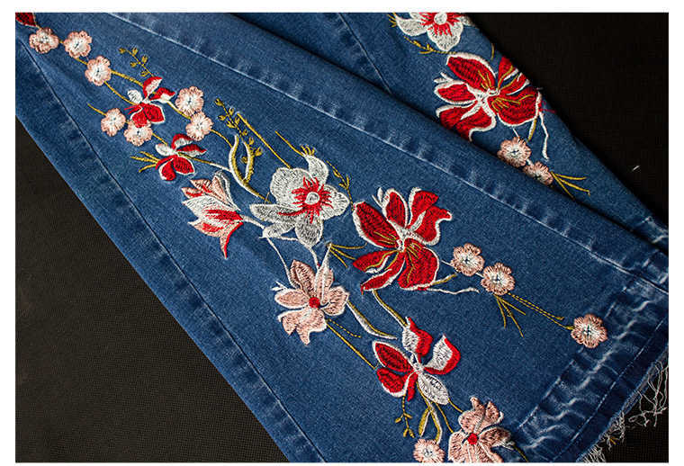 LOGAMI Embroidery Jeans Woman Skinny Flare Pants Denim Ladies Casual 210922