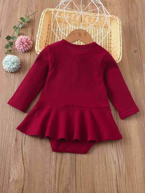 Baby Rib Knit Quarter Button Combo Bodysuit Dress SHE