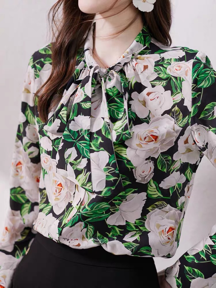 Vintage Elegant Pink Floral Blouses Women Casual Blusas Female Shirts Moda Chic Top Shirt Lady poleras mujer 210421