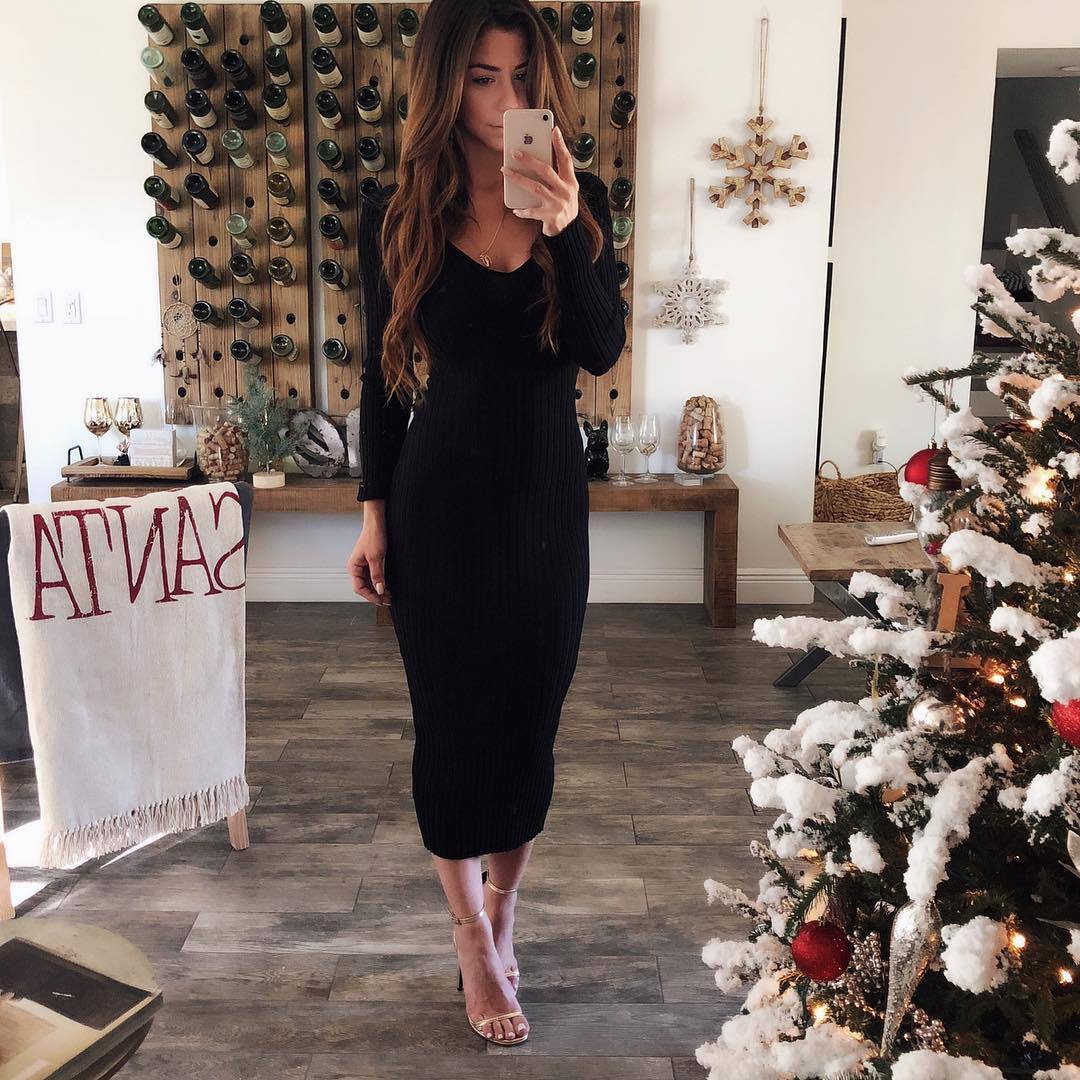 Spring Autumn Rib Knitted Maxi Dress Sexy Low Cut V Neck Long Sleeve Women Wrap Hip Elegant Slim Thin Bodycon es 210522
