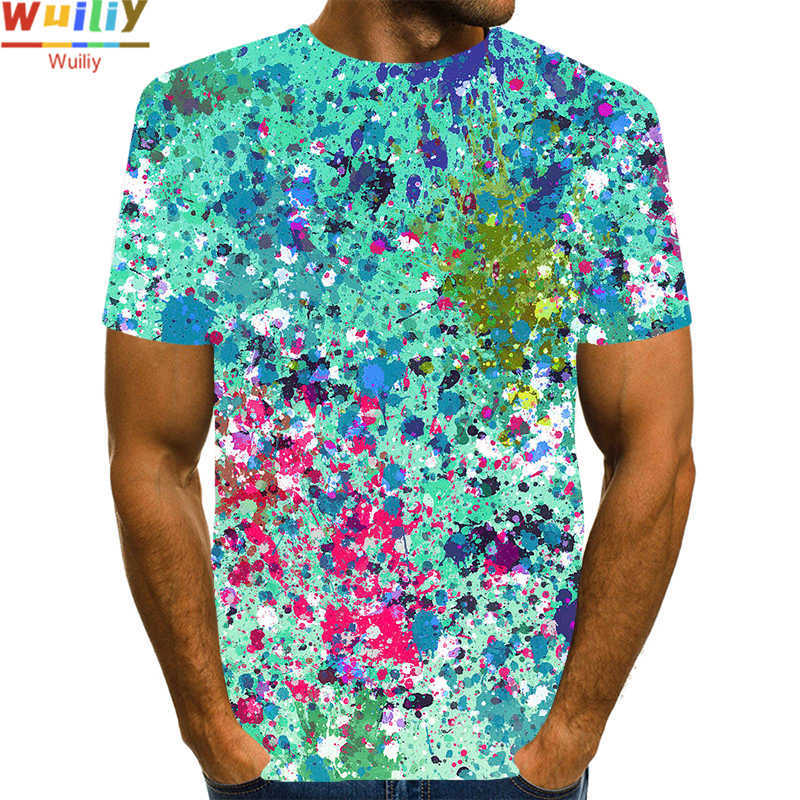 Colorful Pigment T-shirt For Men 3D Print Rainbow Tie Dye T Shirt Pattern Top Graphic Splash Paint Tees 210707