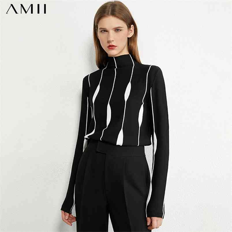 Minimalism Autumn Winter Women's Sweater Fashion Art Jacquard Slim Fit Turtleneck Causal Female Tops 12070391 210527