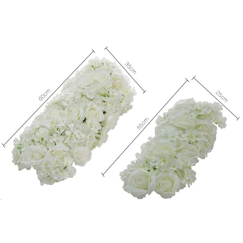 60/55CM White Artificial Flower Row With Plastic Green Mesh Base Wedding Props Decoration Window Event Party Table Centerpieces 210317