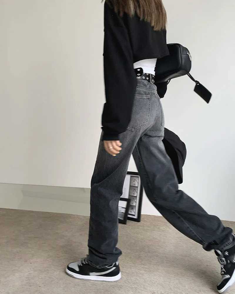 Vintage Jeans For Women Woman Long Trousers Female Loose Streetwear chic high waist Grey High Waist Boyfriend 210922