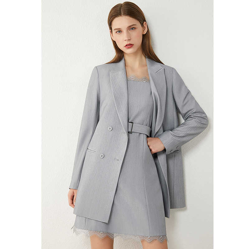 Minimalism Autumn Winter Suit For Women Fashion OLstyle Lace Spliced Mini Skirt Lapel Single-breasted Blazer 12040379 210527