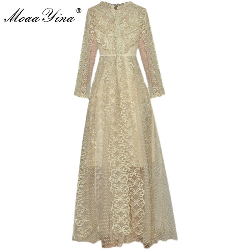 Fashion Designer dress Spring Women's Dress V-neck 3/4 sleeve Gold Line Embroidery Mesh Party Long Dresses 210524
Fashion Designer dress Spring Women's Dress V-neck 3/4 sleeve Gold Line Embroidery Mesh Party Long Dresses 210524