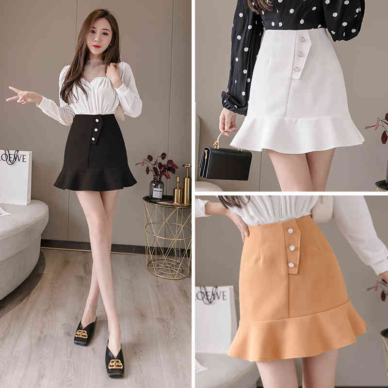 Spring Summer Fashion Korean High Waist Single Breasted Irregular Fishtail Skirt Faldas Mujer Moda Mini 8772 50 210510