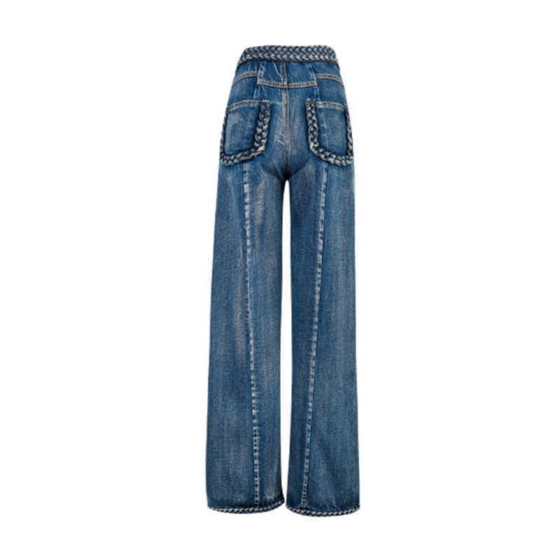 TWOTYLE Casual Blue Denim Trousers For Women High Waist Loose Straight Full Length Jeans Female Summer Fashion Clothes 210809