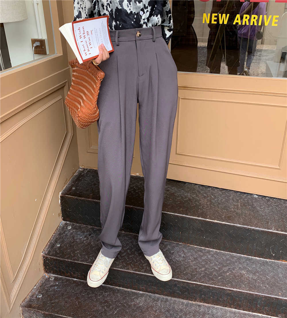 HziriP Elegant Formal High Waist Harem Straight Pants Women Bottom Autumn OL Solid Fashion Loose Suit Trousers Female 211006