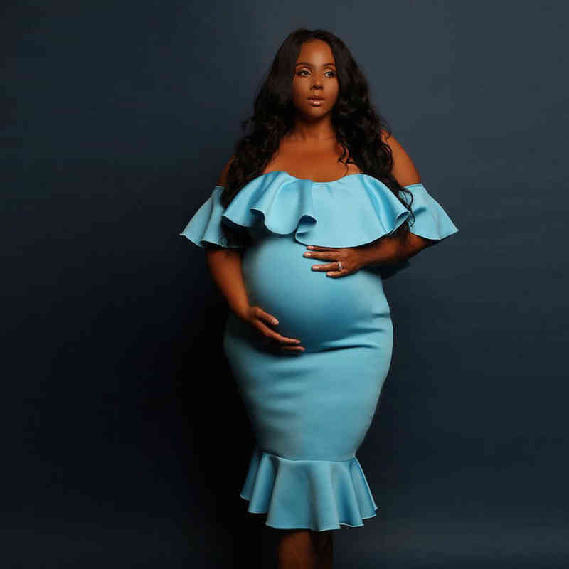Pregnancy Shooting Dress Beby Shower Dres for Women Ruffles for Photo Shoot Shooting Pregnant Vestidos Blue White Pink Summer AA220309