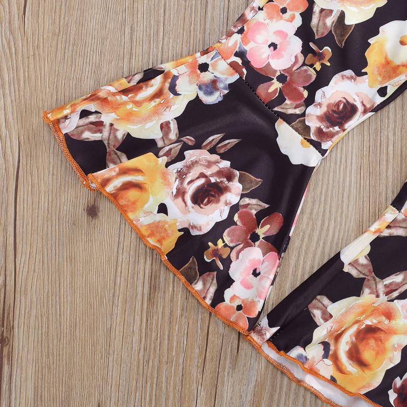 Clothing Sets Toddler Baby Girls Fall Clothes Sleeveless Ruffle Tee Top + Floral Bell-Bottom Pants 2Pcs Outfits Set