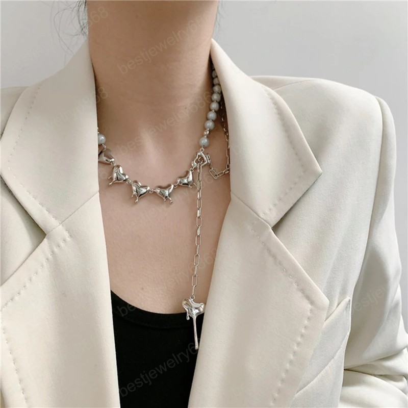 Fashion Imitated Pearl Stone Pendant Necklace For Women Summer Heart Chain Choker Necklace Bohemian Jewelry Gifts