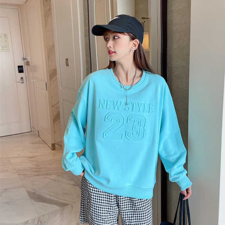 2021 sweater women's loose casual Pullover long sleeve round neck letter T-shirt, White
2021 sweater women's loose casual Pullover long sleeve round neck letter T-shirt, White