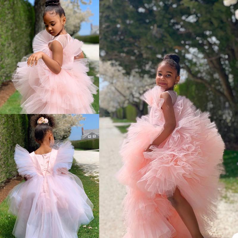 

Girl's Dresses Pink Tutu Flower Girls Dress Short Sleeve Tiered Ruffles Girl Birthday Party Ball Gown Wedding Prom Formal Pageant Gowns, Champagne