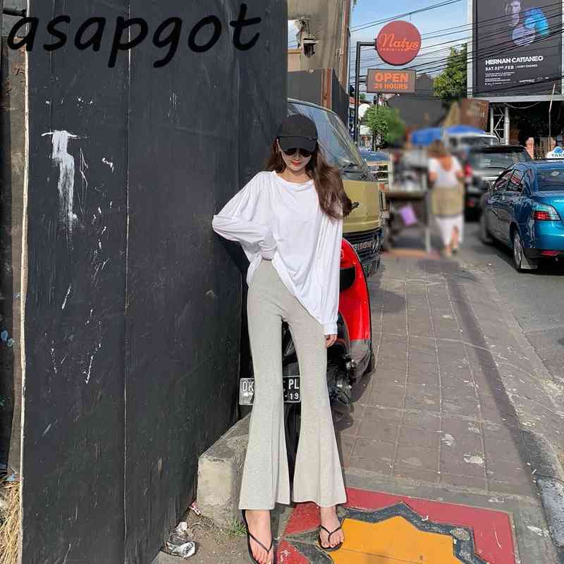 Pants & Capris Slim High Waist Cotton Grey Flare Women Casual Black Wild Mujer Pantalones Streetwear Drop 210429