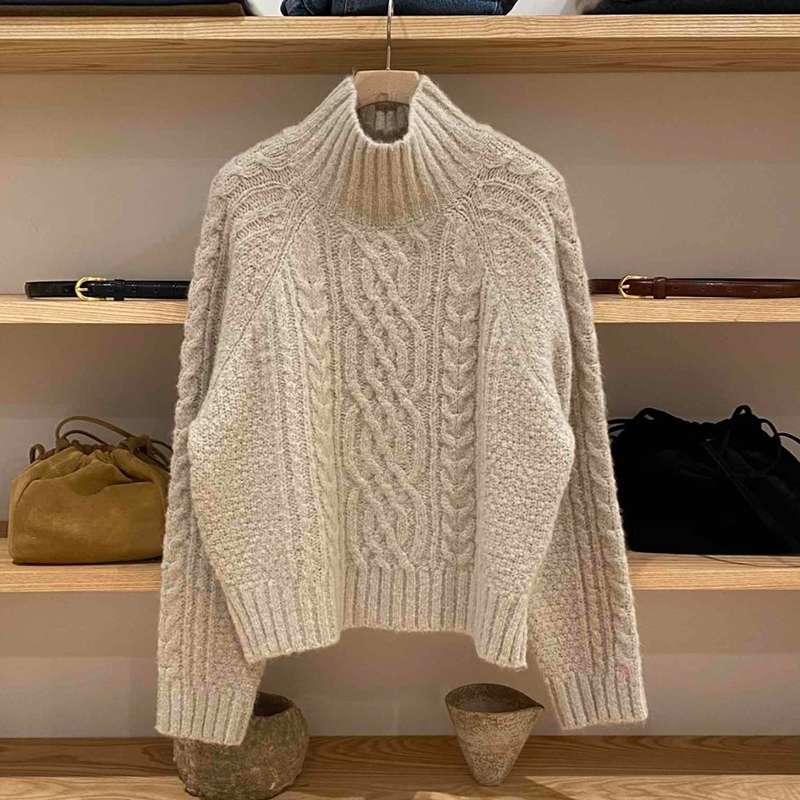 Apricot Mohair Half Turtleneck Pullover Cable-Knit Sweater Autumn and Winter New Thick Loose Comfortable Knitwear Top for Women
Apricot Mohair Half Turtleneck Pullover Cable-Knit Sweater Autumn and Winter New Thick Loose Comfortable Knitwear Top for Women