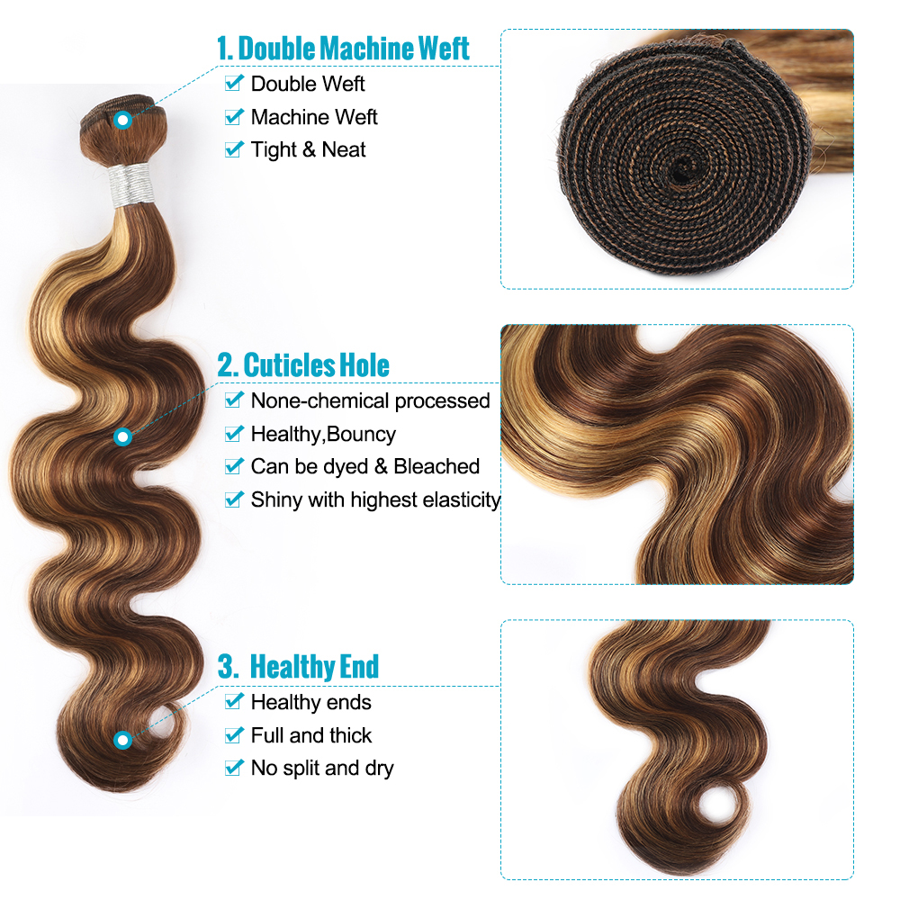Highlight Brazilian Straight Hair 3 Bundles With Closures Free Part P4/27 Color Full Soft Dyeable