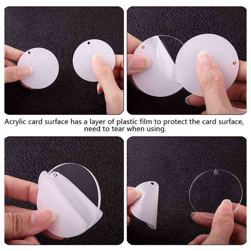 48 Pcs Acrylic Keychain Blanks with Key Rings Round Clear Discs Circles Colorful Tassel Pendant Jump Rings for DIY Craft H1126