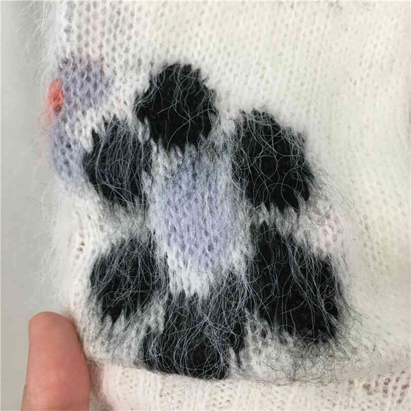 Runway Women's Short Pullover Sweater Fall Fashion Thin Round Neck Floral Fluffy Knit Mohair Ladies Jumper B-081 210522