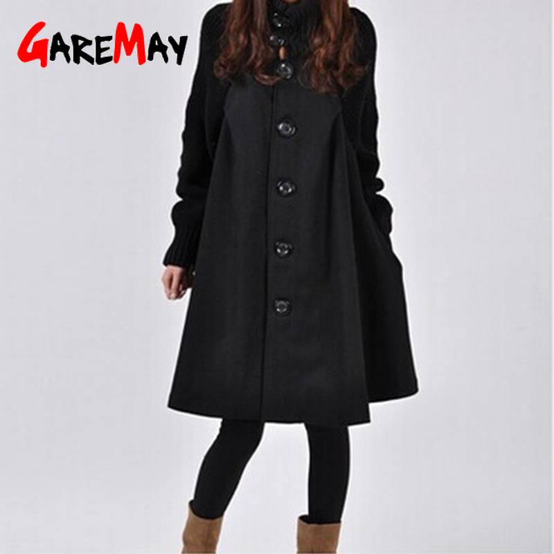 Outerwear Coats for Women Winter Warm Windbreaker Thickening Solid Color Woolen Turtleneck Coat Female Loose Ponchos and Capes 210428