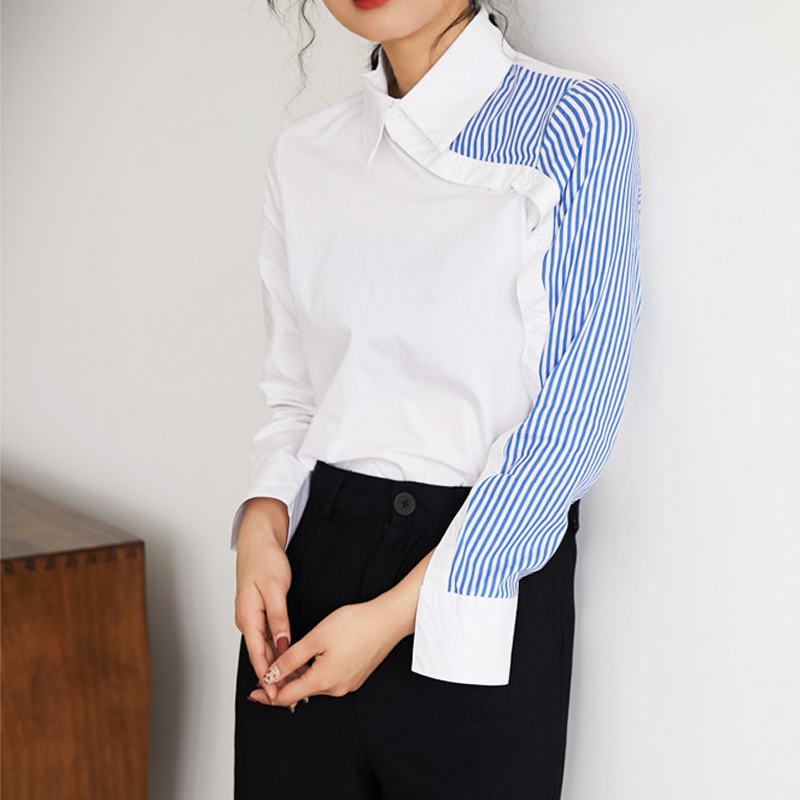 Casual Fashion Long Sleeve Cotton Slim Women Tops Shirts Clothing Turn-down Collar Blouses 6050 50 210510