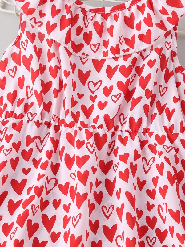 Girls Heart Print Ruffle Hem Dress SHE
