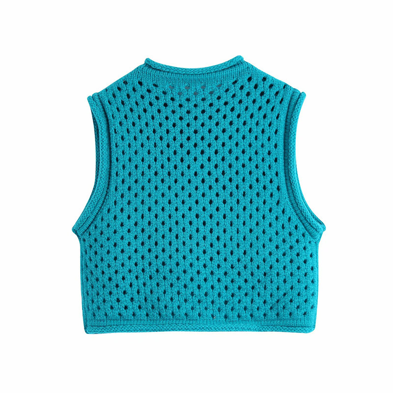 Casual Women O Neck Hollow Out Vest Spring-autumn Fashion Ladies Vintage Loose Female Short Knitted Sweater Top 210515
