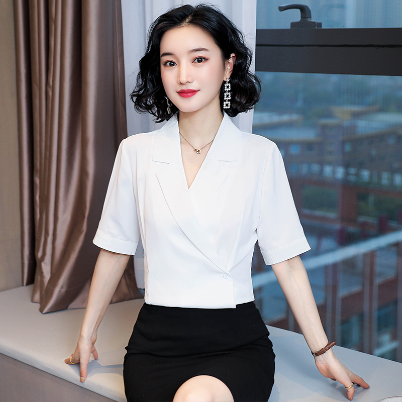 Blusas Mujer De Moda Splice Short Sleeve Fashion Elegant Womens Tops and Blouses V-neck Shirt Women Femme 8677 50 210510