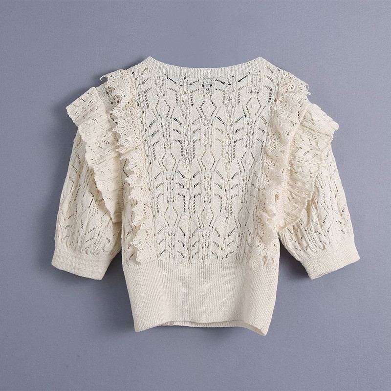 Sweet Women O Neck Beige Blouse Spring-autumn Fashion Ladies Casual Cute Vintage Female Layered Knitted Shirt Top 210515