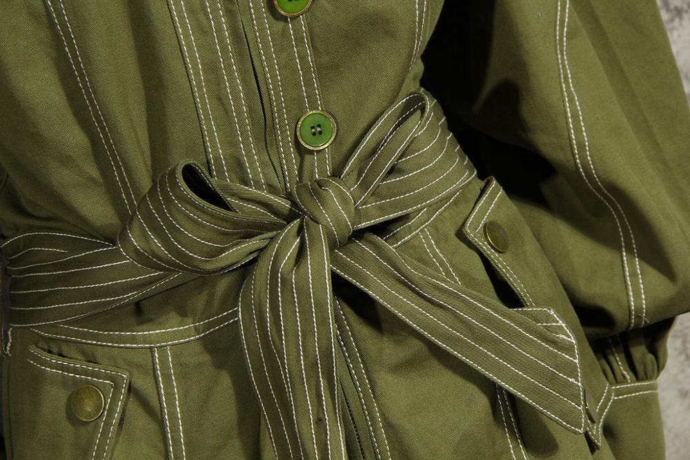 CHIC Autumn Army green Safari Women Jumpsuits Tie Bow Waist Long Lantern Sleeve Bodysuits Pants Romper Playsuits 210429