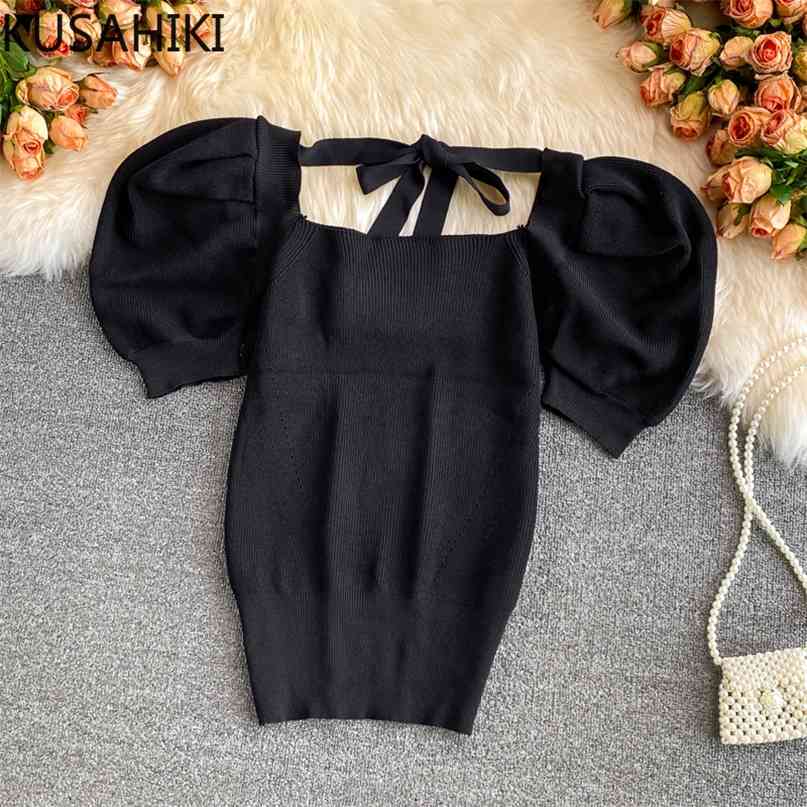 Korean Women Puff Sleeve Knitwear Bow Tie Backless Square Collar Knitting Pullover Causal Solid Slim Knitted Tops 6J859 210603, Khaki
Korean Women Puff Sleeve Knitwear Bow Tie Backless Square Collar Knitting Pullover Causal Solid Slim Knitted Tops 6J859 210603, Khaki